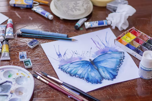 Students creating art and crafts in a workshop